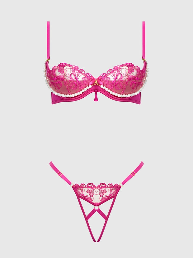 Nova Pink Bra & Open G-String Set