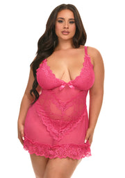 Valentine Lace Babydoll -Raspberry