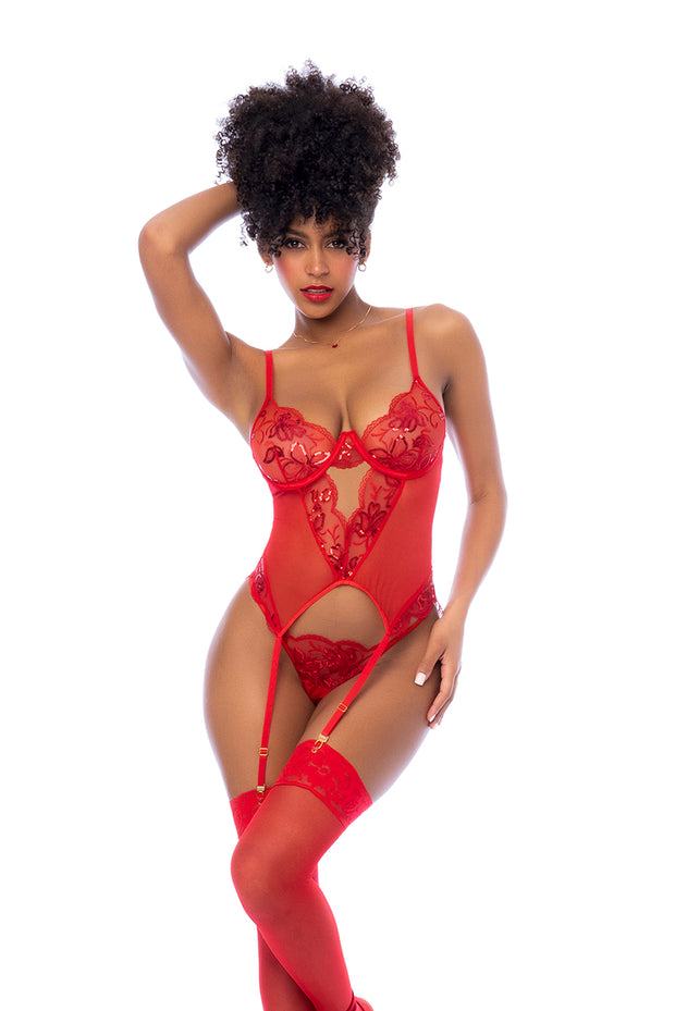 Roja Sequin Basque Lingerie Set