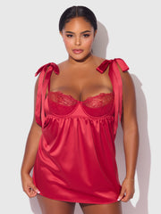 Rosalie Satin & Embroidered Lace Babydoll Set