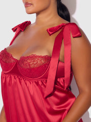 Rosalie Satin & Embroidered Lace Babydoll Set