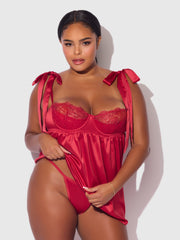 Rosalie Satin & Embroidered Lace Babydoll Set