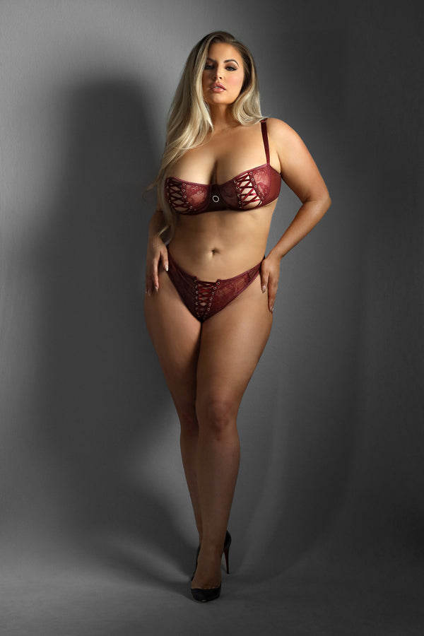 Palermo Lace-Up Bra and Gussetless Panty Set