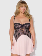 Jocelyn Lace & Satin Babydoll Set