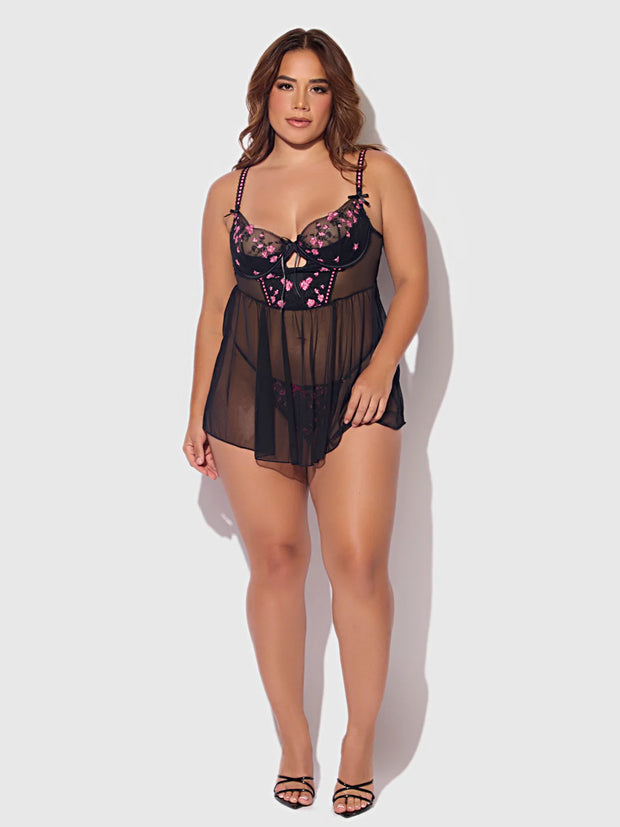 Harper Embroidered Babydoll Set