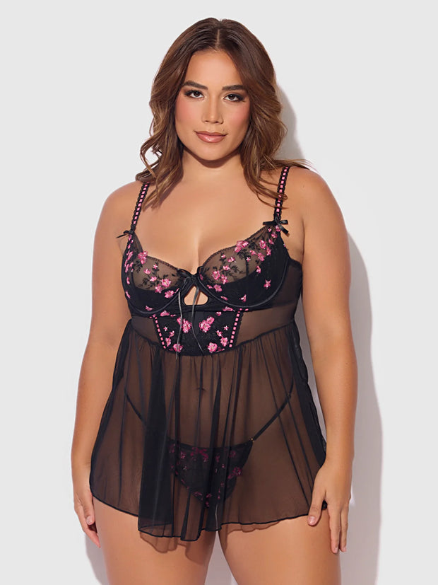 Harper Embroidered Babydoll Set