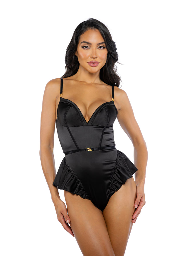 Cleo Satin Ruffled Teddy