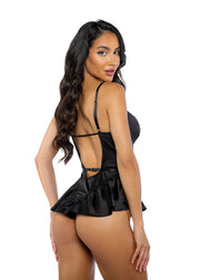 Cleo Satin Ruffled Teddy