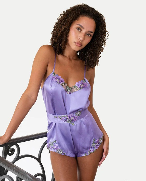 Theory of Strings Satin Blend Dark Embroidered Romper